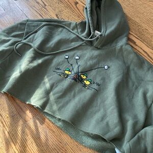 Peanuts Aéropostale Olive Green Woodstock Crop Long Sleeve Hoodie Size XS